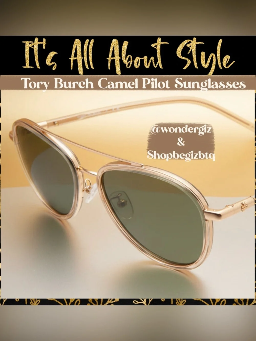 NWT Authentic Eleanor Pilot Sunglasses TY6089 Transparent Camel 57mm (Gold)